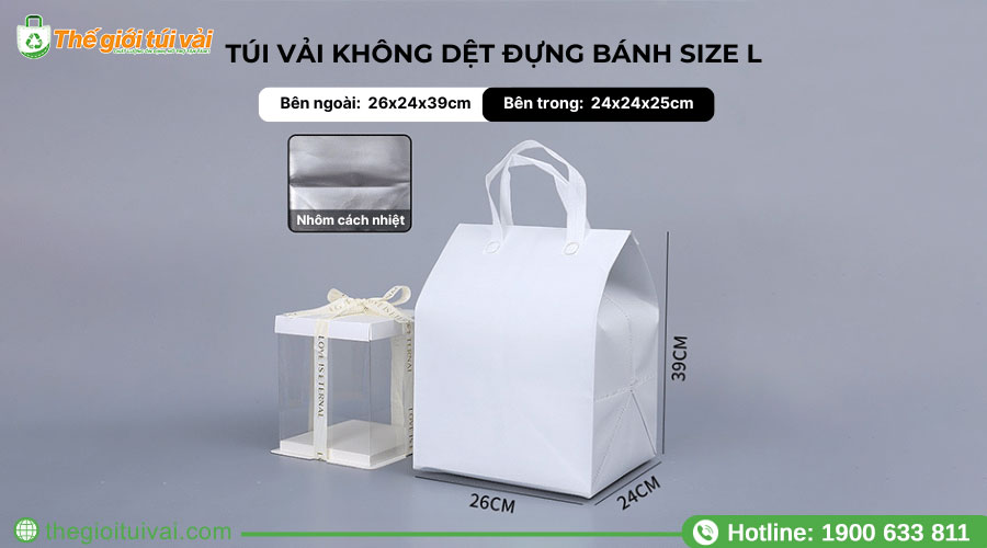 Túi vải giữ nhiệt không dệt đựng bánh kem size L