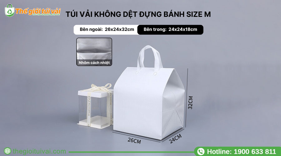 Túi vải giữ nhiệt không dệt đựng bánh kem size M